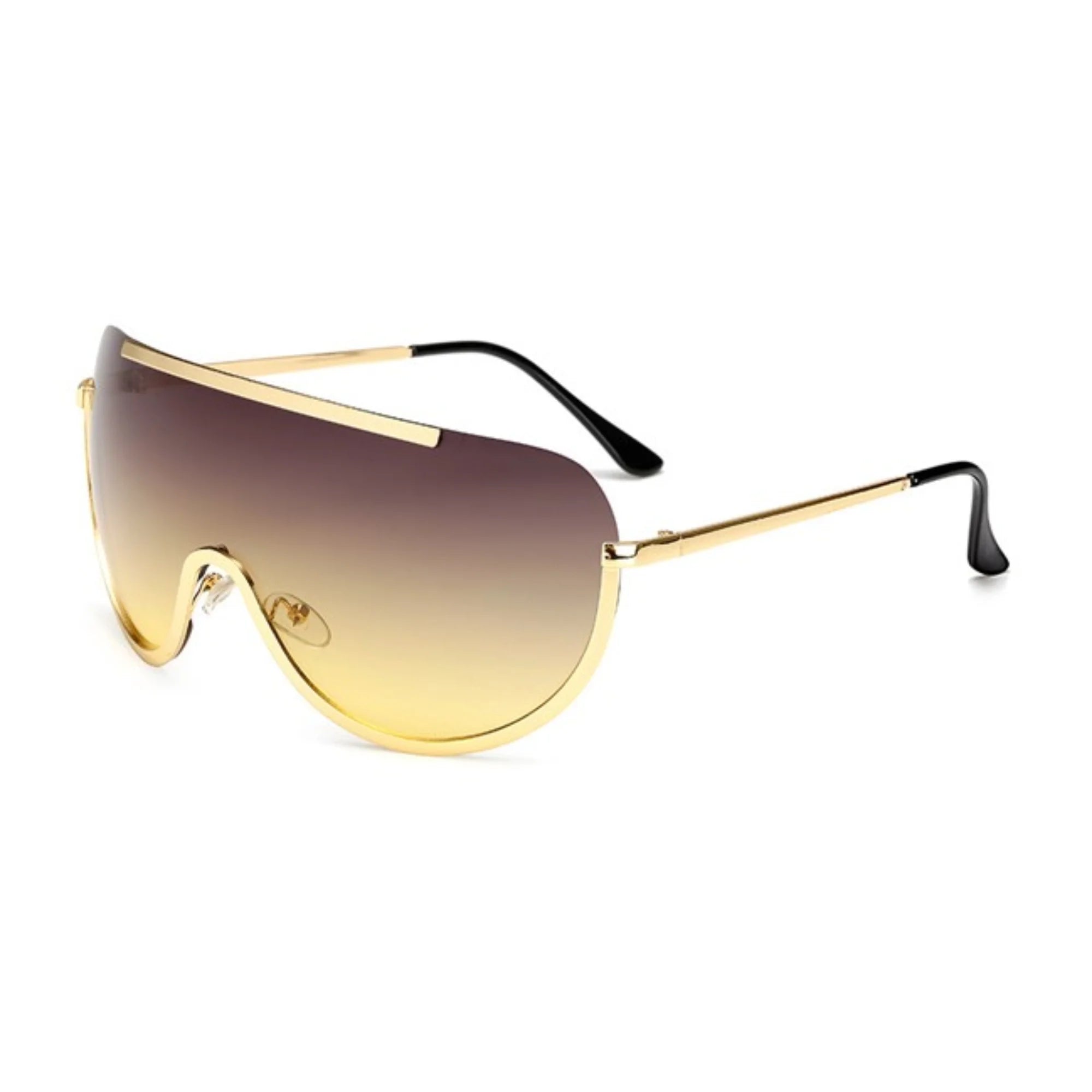 Sonnenbrille mit Verlauf von Grauton zu Gelb – metallgefasst, rahmenschwach, neutral getragen
