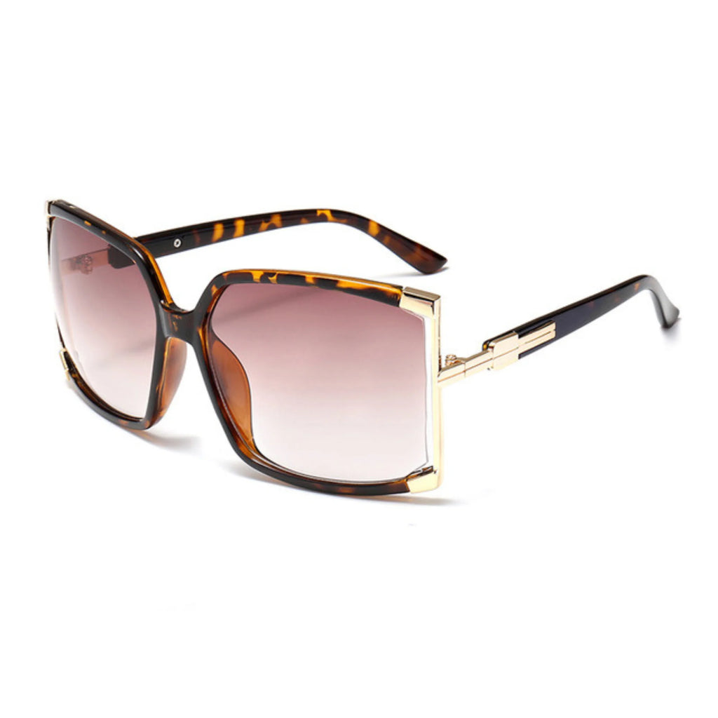 Schildpattfarbener Rahmen in Bernstein mit rosabraunem Verlaufsglas und goldener Eckführung – UV400, funktionsklar