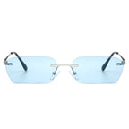 Rechteckige Brille mit eisblauen Gläsern – UV400, silberfarben verbunden, rahmenfrei, logofrei