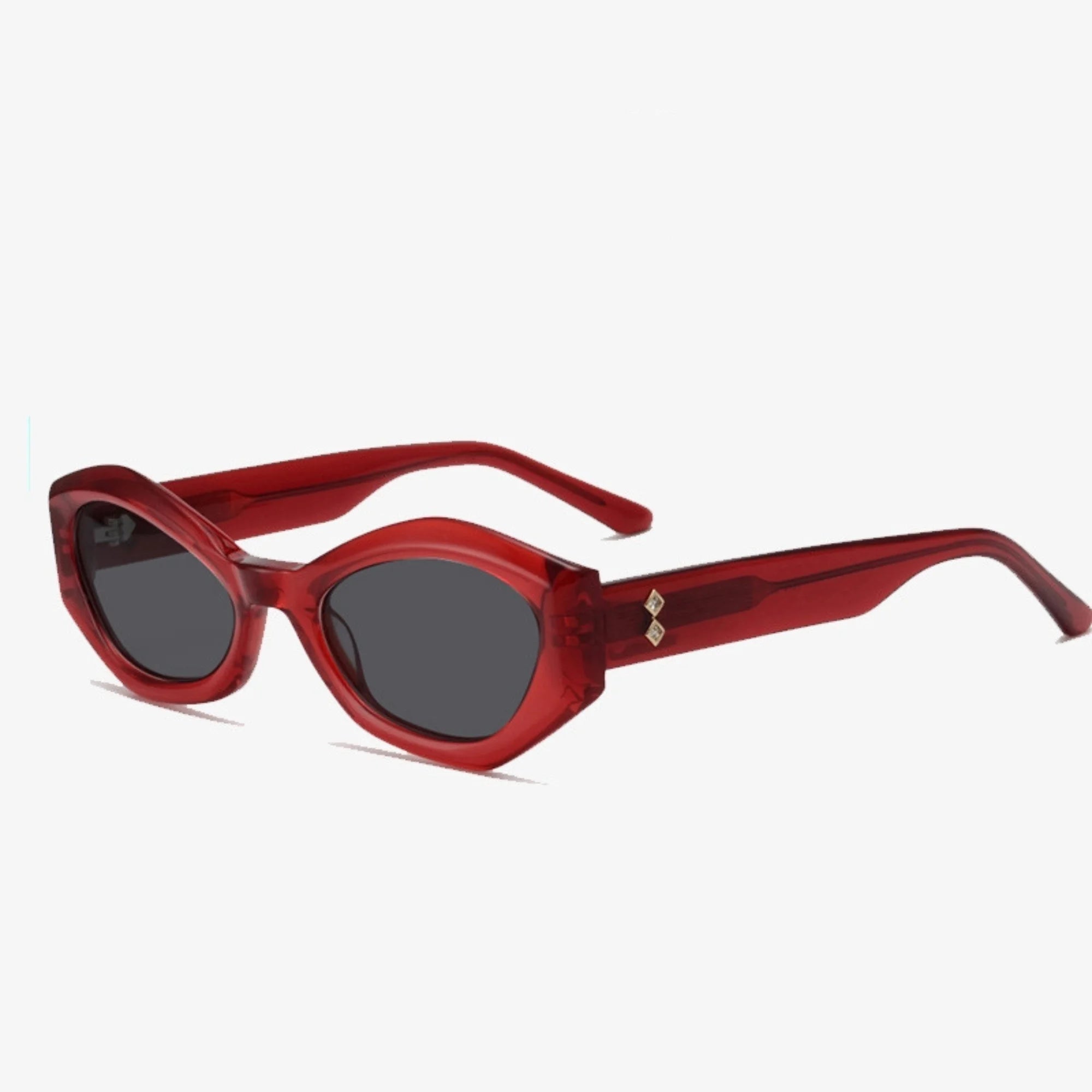 Rote Kunststoffbrille mit dunklen Gläsern – unregelmässig geführt, UV400, logofrei