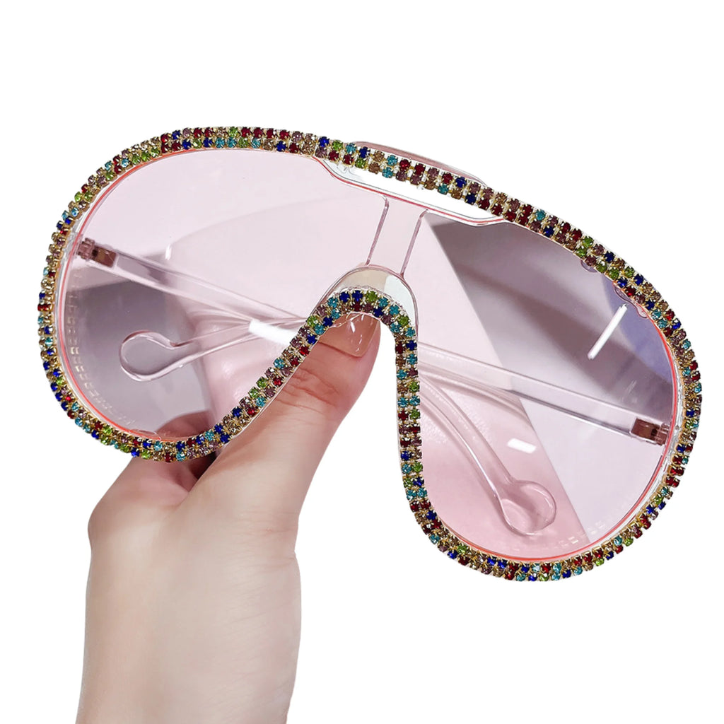 Pink getönte Brille mit farbiger Kristallkante – UV400, randrund, ohne Branding