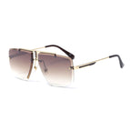 Goldene Sonnenbrille mit braunem Farbverlauf – ruhig geführt, randlos