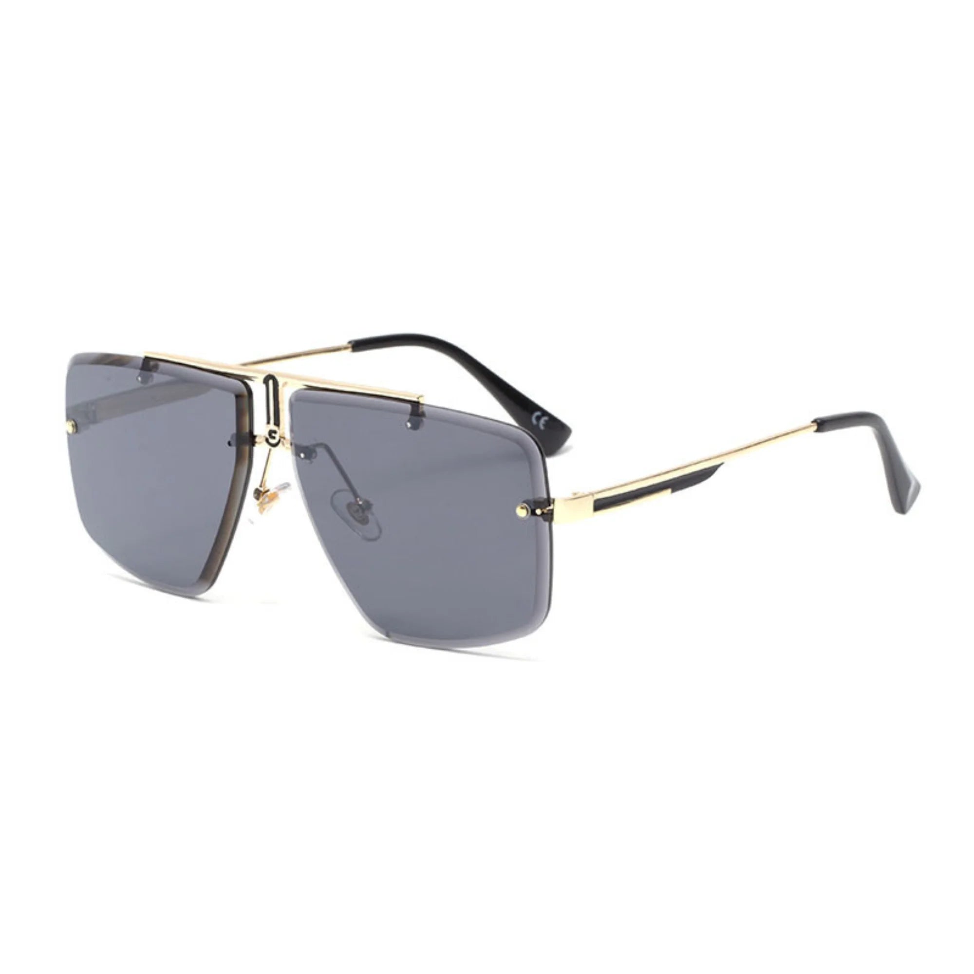 Geometrische Sonnenbrille in Schwarz mit goldener Fassung – reduziert, randlos