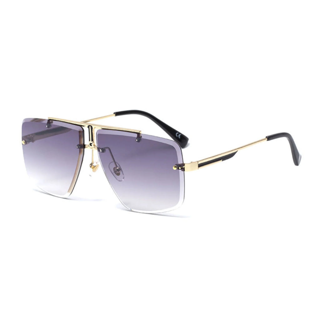 Goldene Sonnenbrille mit violettem Verlauf – randlos, ohne Branding