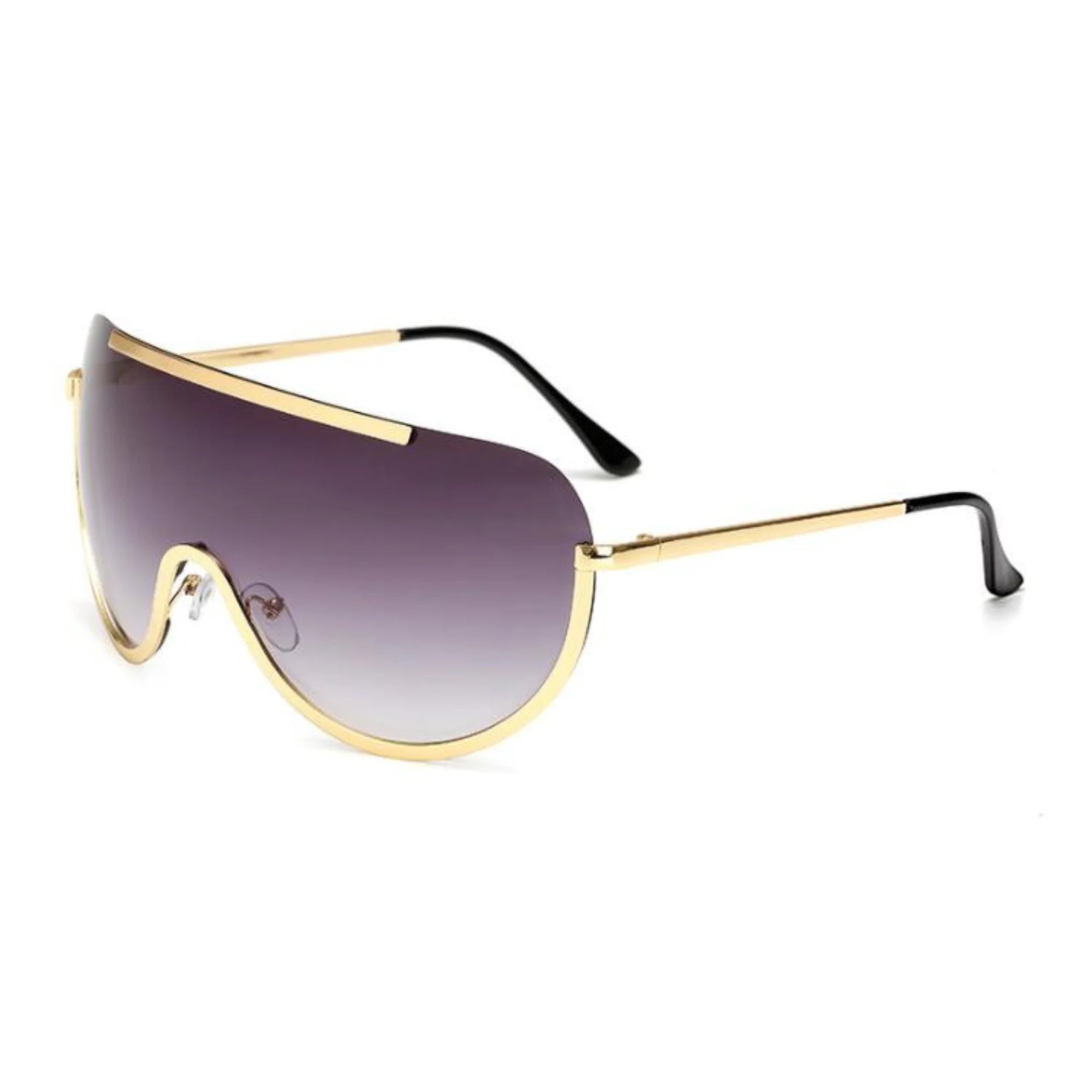 Sonnenbrille mit tiefdunklem Glas in Graphitton – technisch gebogen, goldstrukturgeführt, ohne Marke