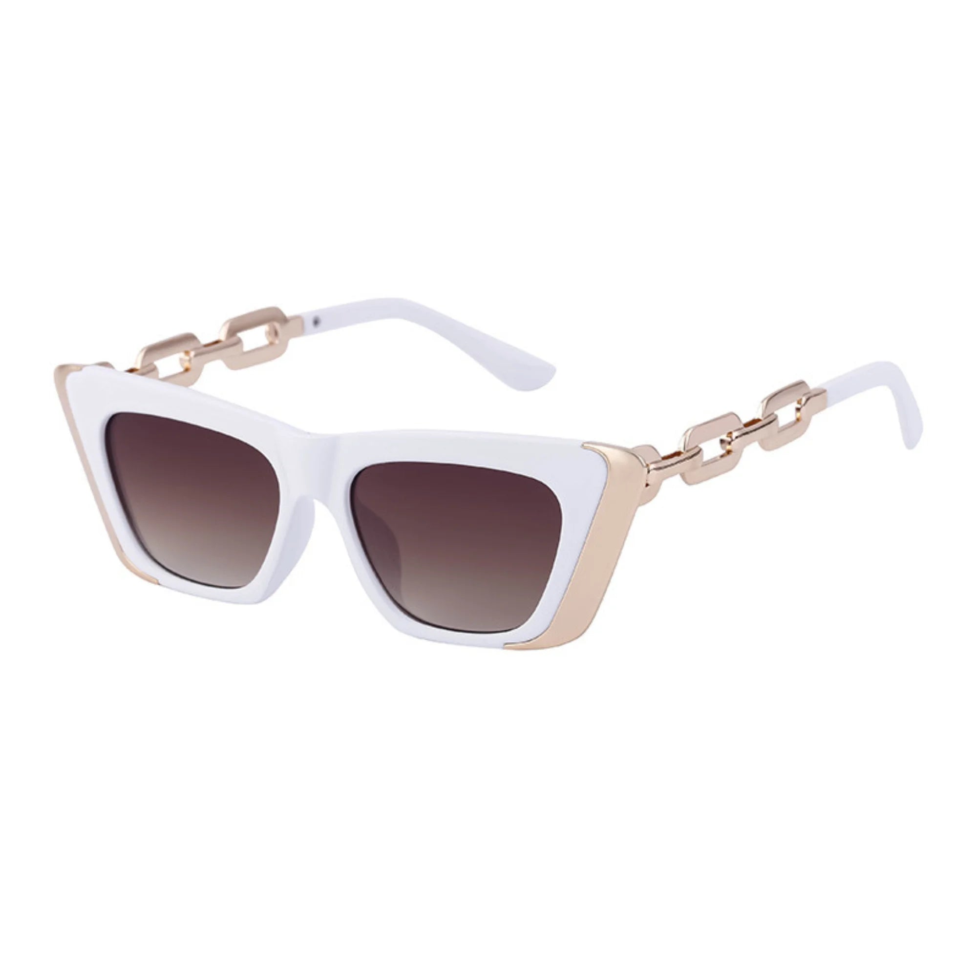 Weisse Sonnenbrille mit braunem Verlaufsglas – goldene Gliederfassung, neutral geführt