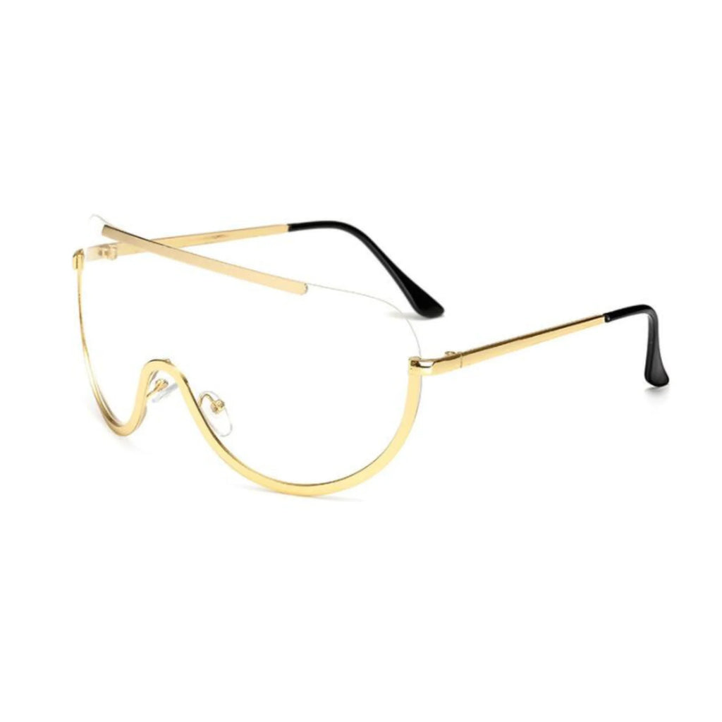 Randlose UV400-Brille mit klarem Schutzglas in Weisston – goldgefasst, ohne Label oder Symbolik