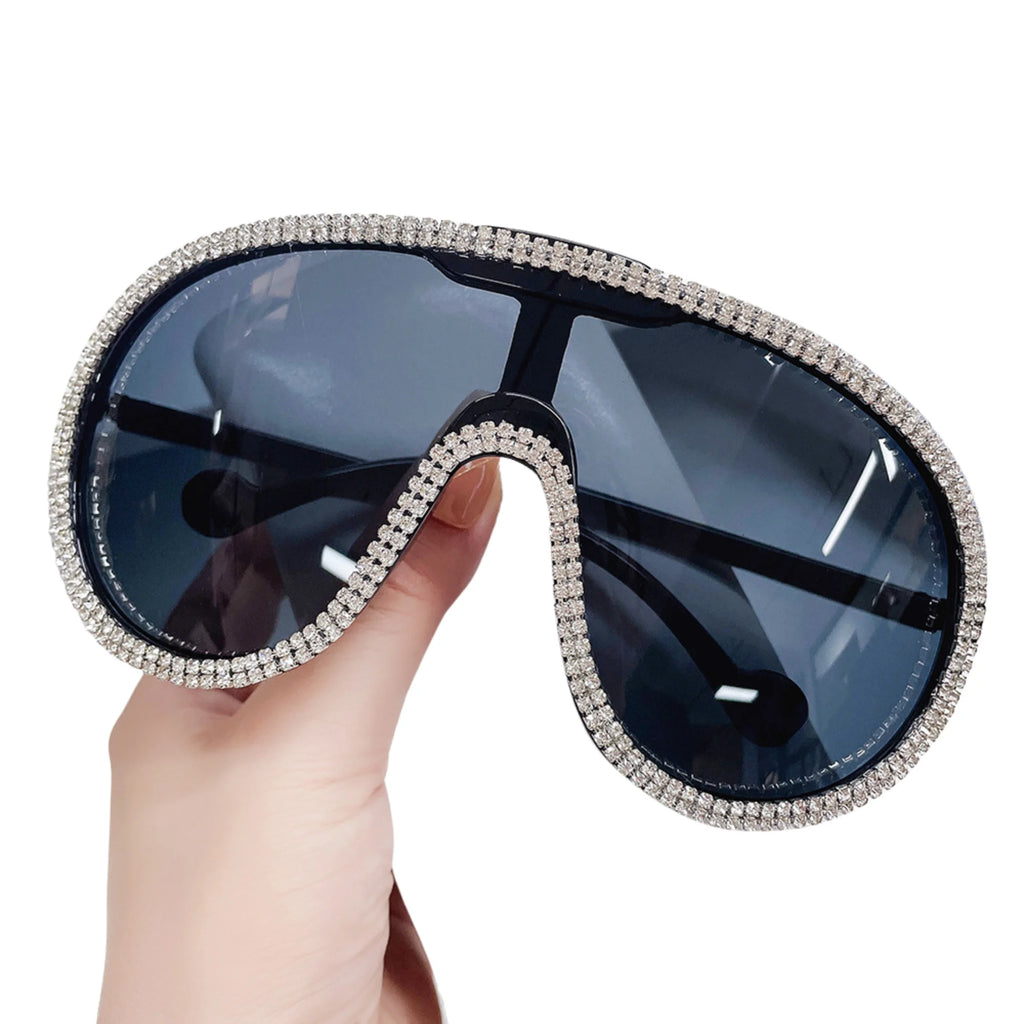 Vollformat-Sonnenbrille mit schwarzem Glas und klarem Kristallrahmen – ohne Logo, ohne Gravur, UV400