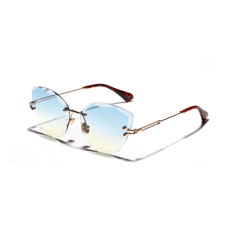 Randlose Brille mit gelb-blauem Glasverlauf – UV400, ohne Gravur oder Branding