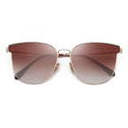 Sonnenbrille in Flügelform mit braunem Verlaufsglas und goldfarbenem Rahmen – ruhig und offen.