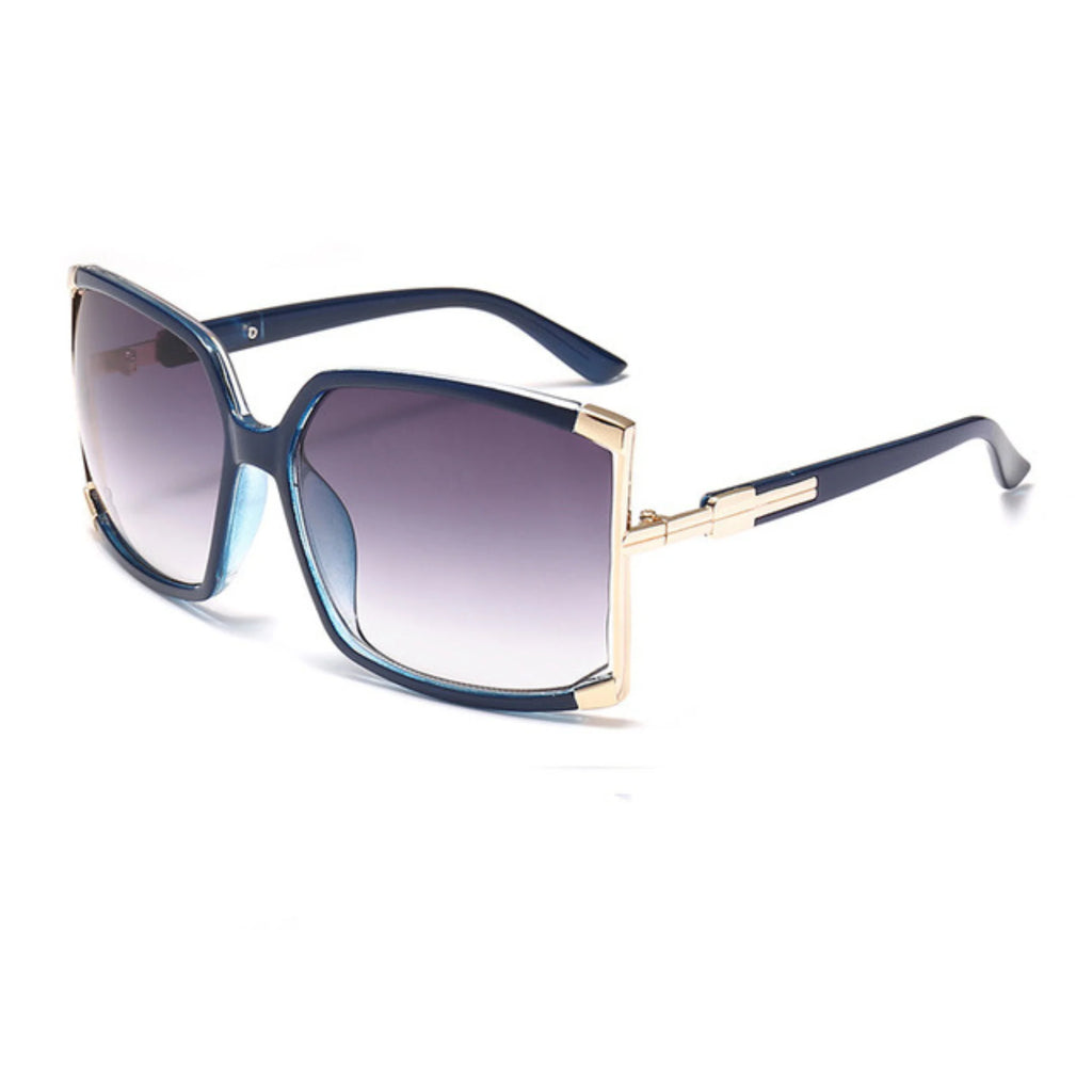 Nachtblaue Sonnenbrille mit grauem Verlaufsglas und goldenen Eckführungen – UV400 geprüft, ohne Gravur