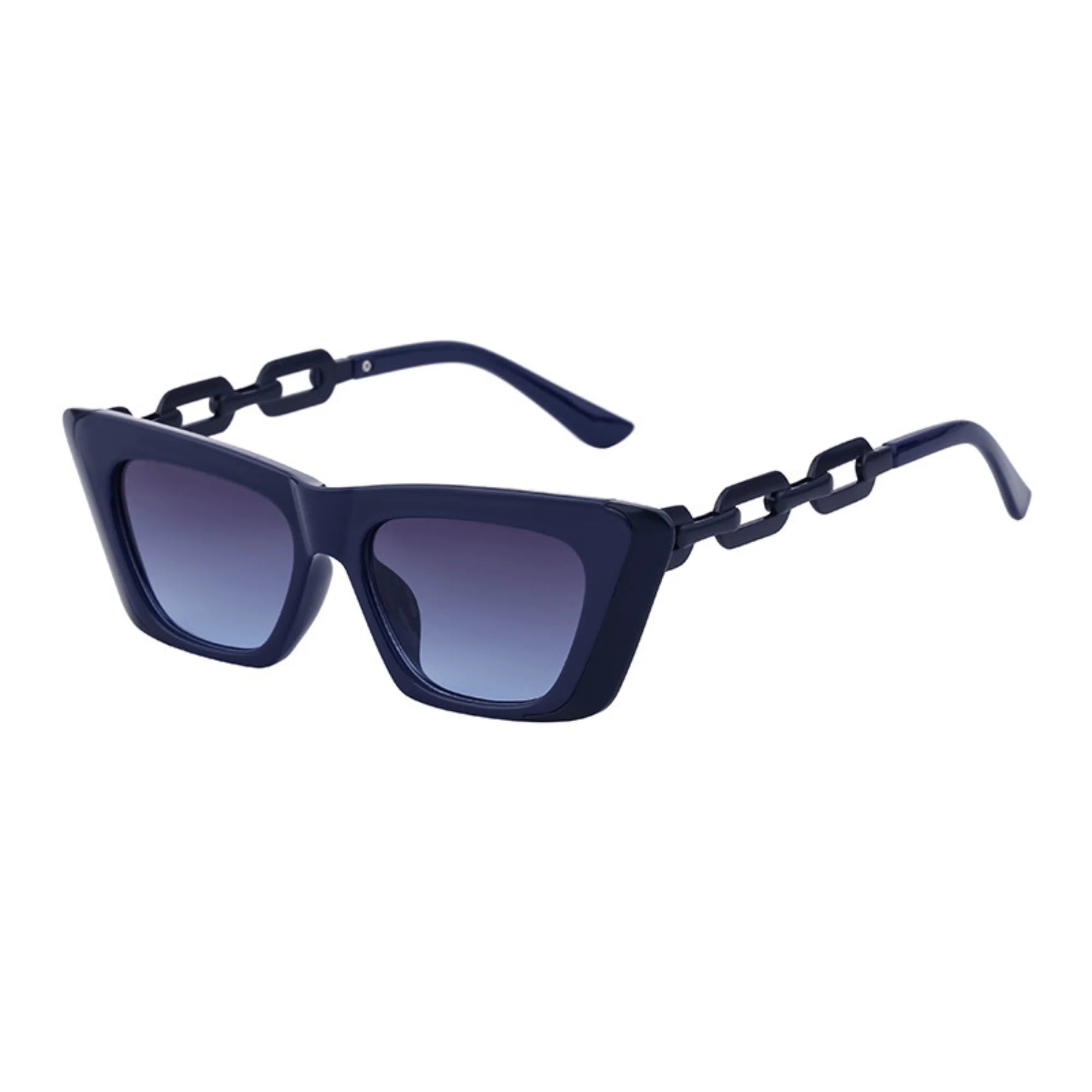 Dunkelblaue Sonnenbrille mit gleichfarbigen Gliedern und Verlaufsglas – kantig, logofrei