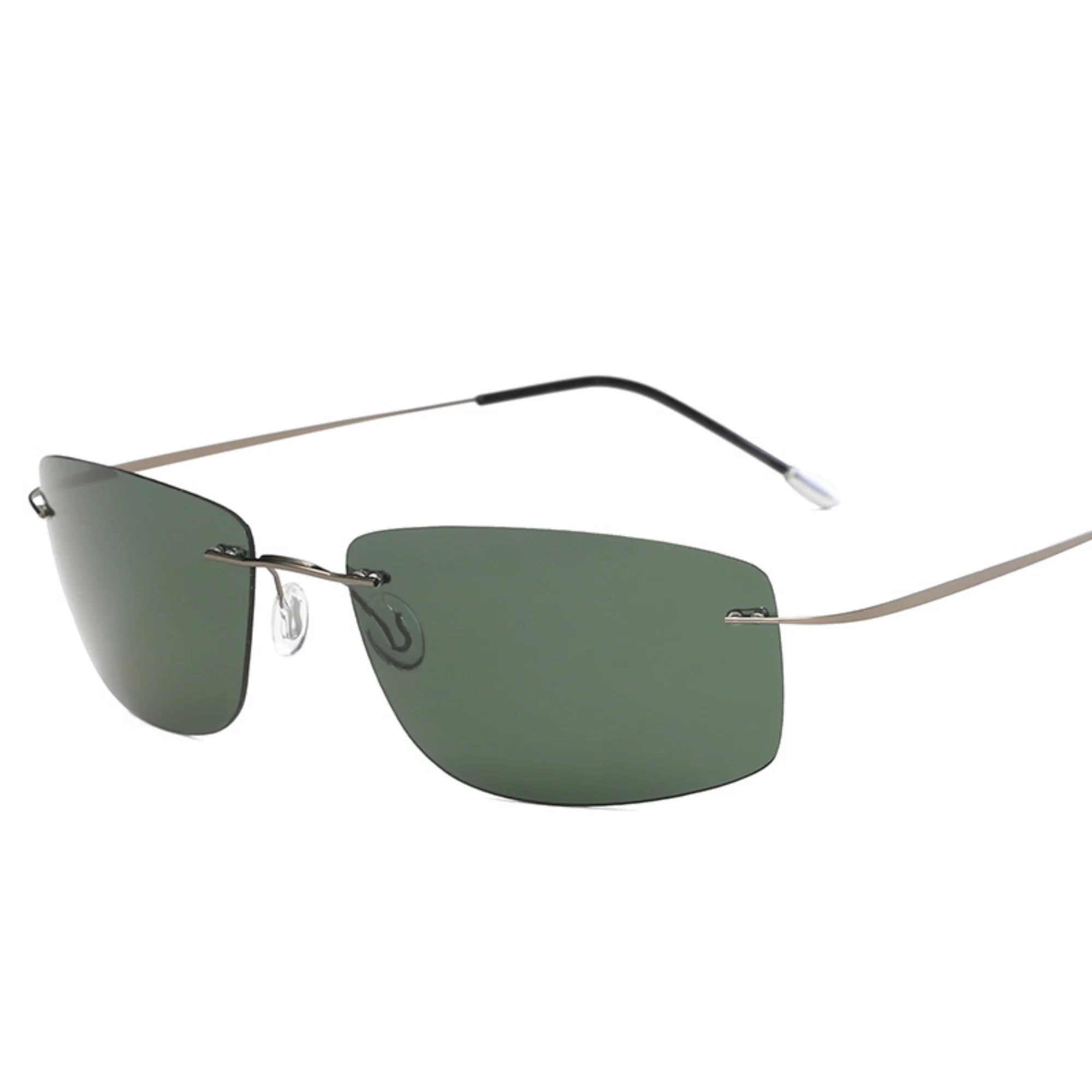Randlose Sonnenbrille mit grün getönten Gläsern für ruhige Sicht