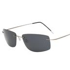 Sonnenbrille ohne Rahmen mit schwarzen Gläsern und filigranem Titanbügel