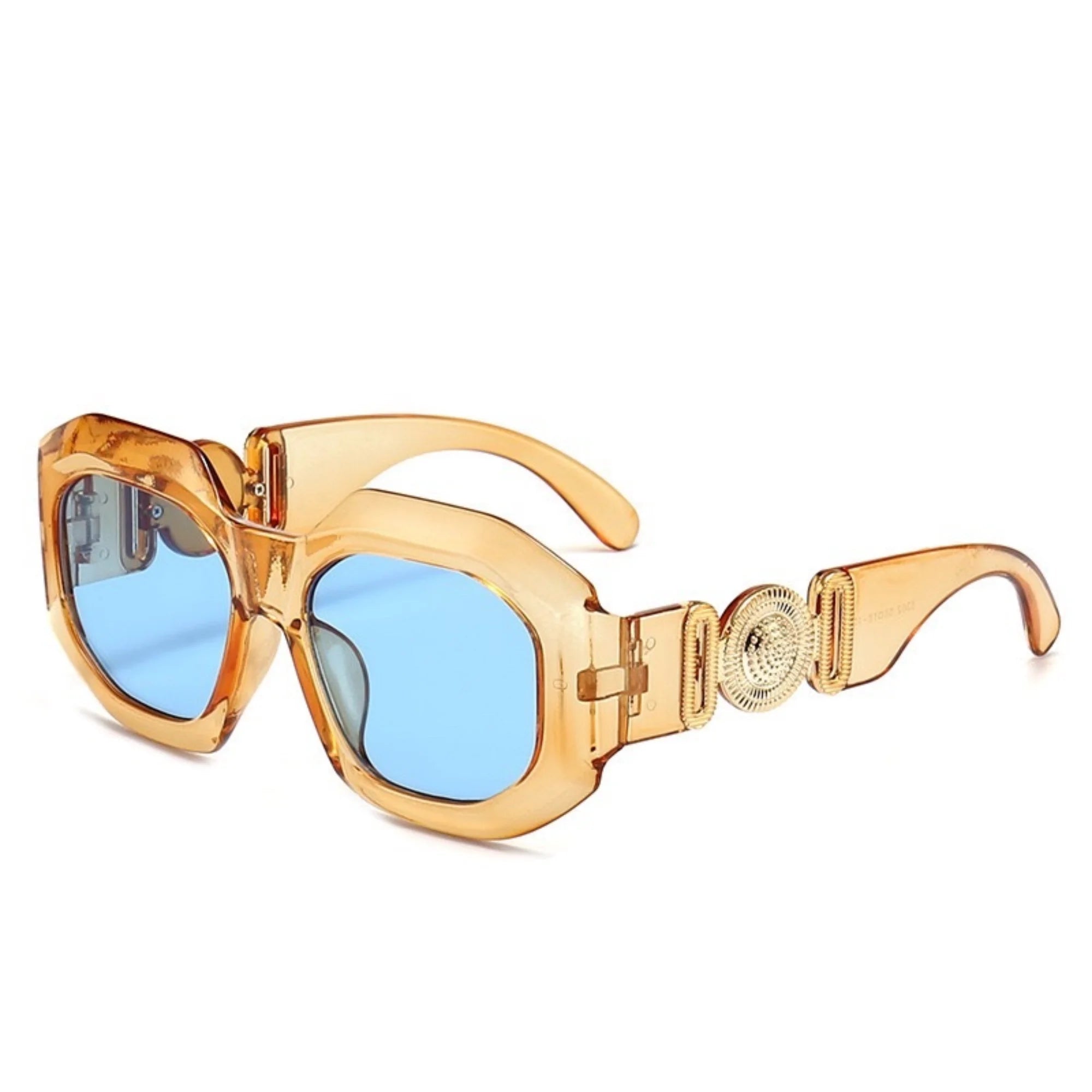 Transparente Sonnenbrille in Orange mit blauen Gläsern – fronta