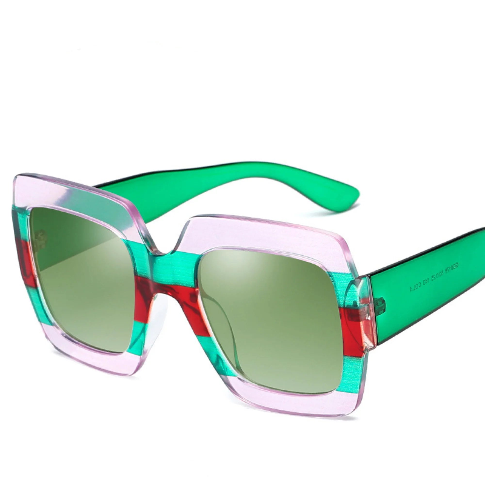 Sonnenbrille mit grünlich getönten Gläsern und rosagrünem Segmentrahmen – rechteckig, logofrei
