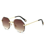 Randlose Brille mit braunem Glas – polygonal, UV400, ohne Gravur