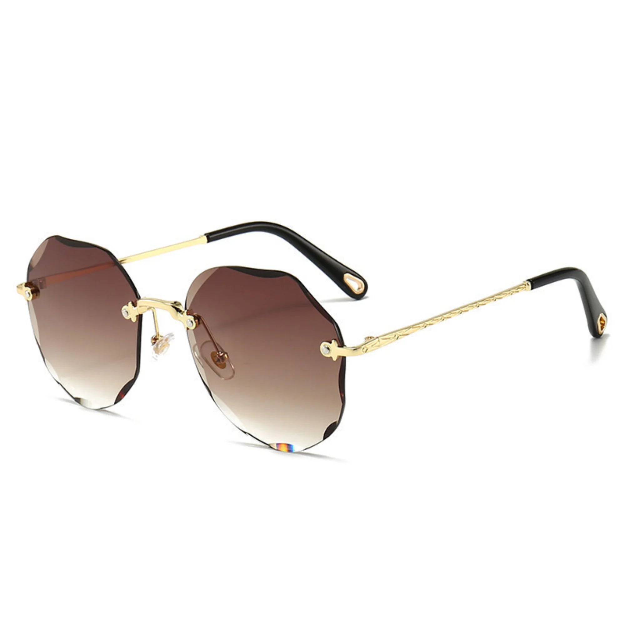 Randlose Brille mit braunem Glas – polygonal, UV400, ohne Gravur