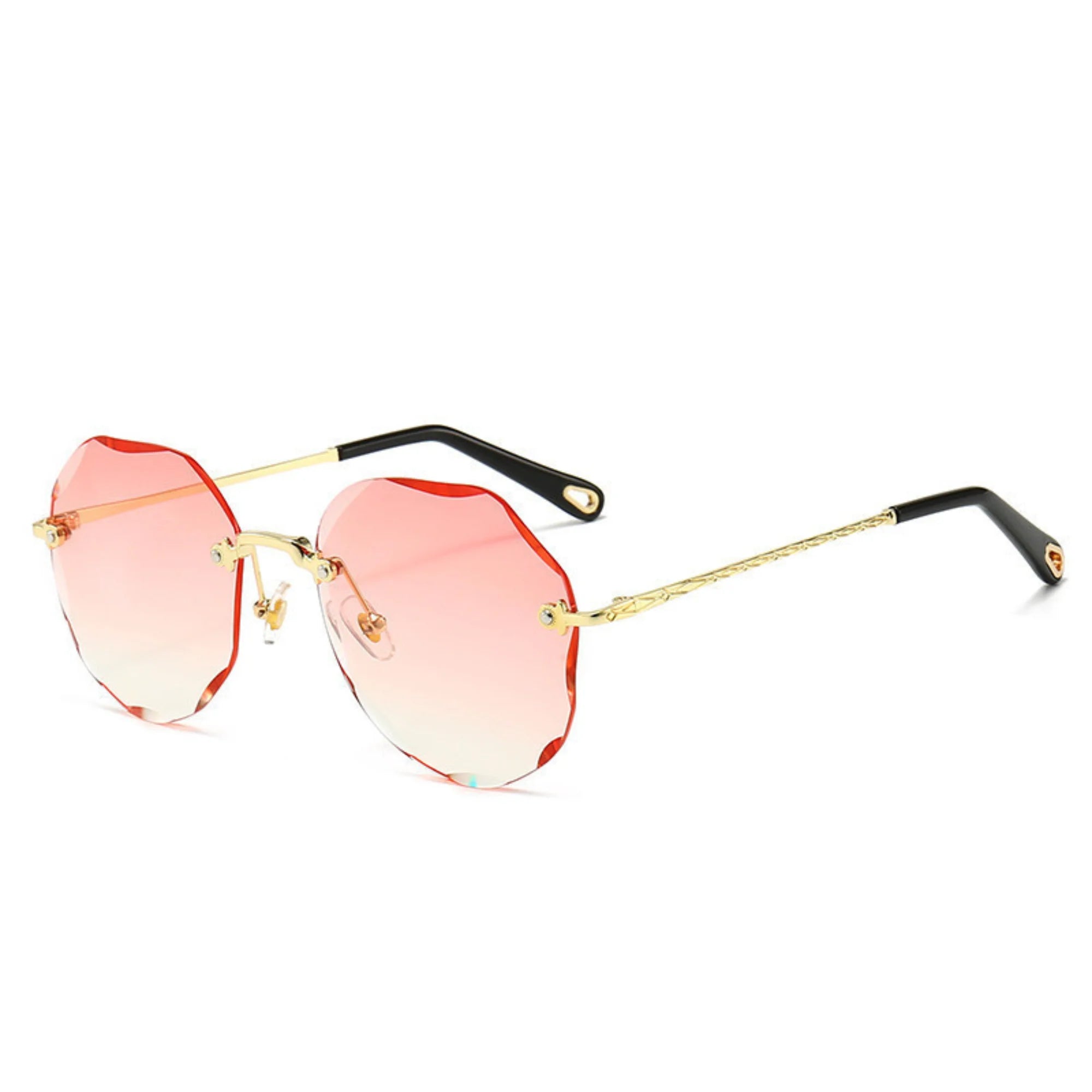 Sonnenbrille mit rot-transparentem Glasverlauf – ruhig, polygonal geschliffen