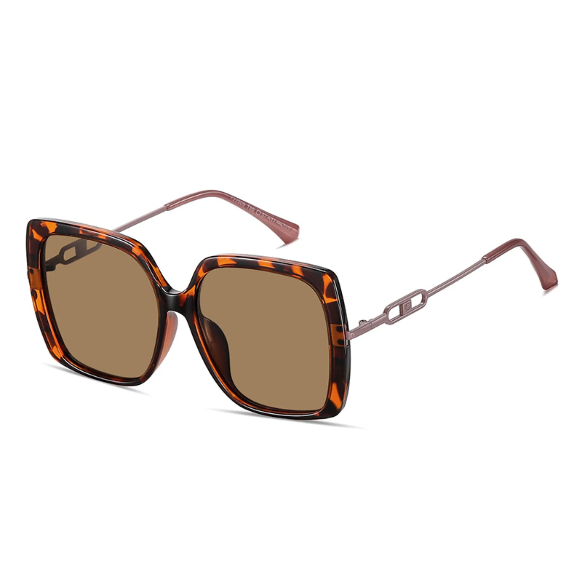 Sonnenbrille mit brauner Havanna-Fassung und eckiger Form.
