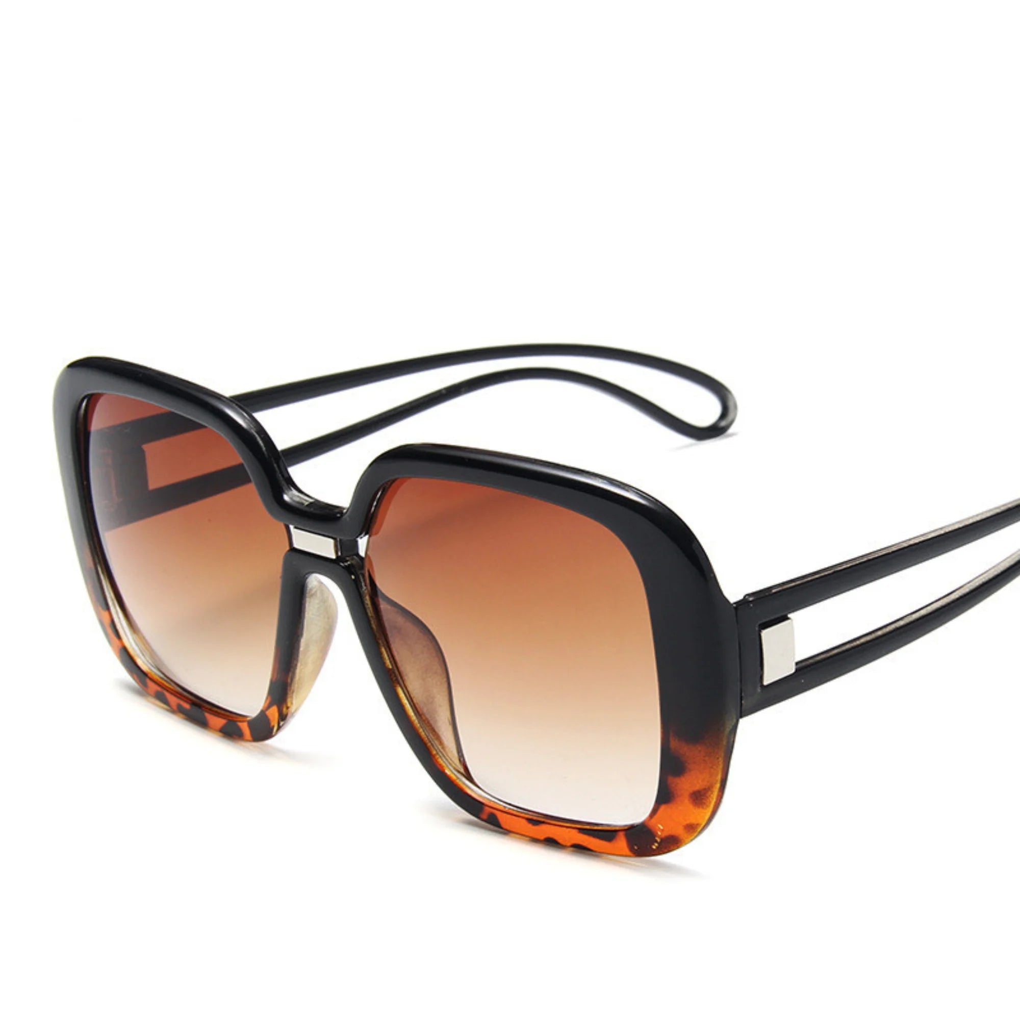 Oversize-Brille mit braunem Leo-Muster und weichem Farbverlauf