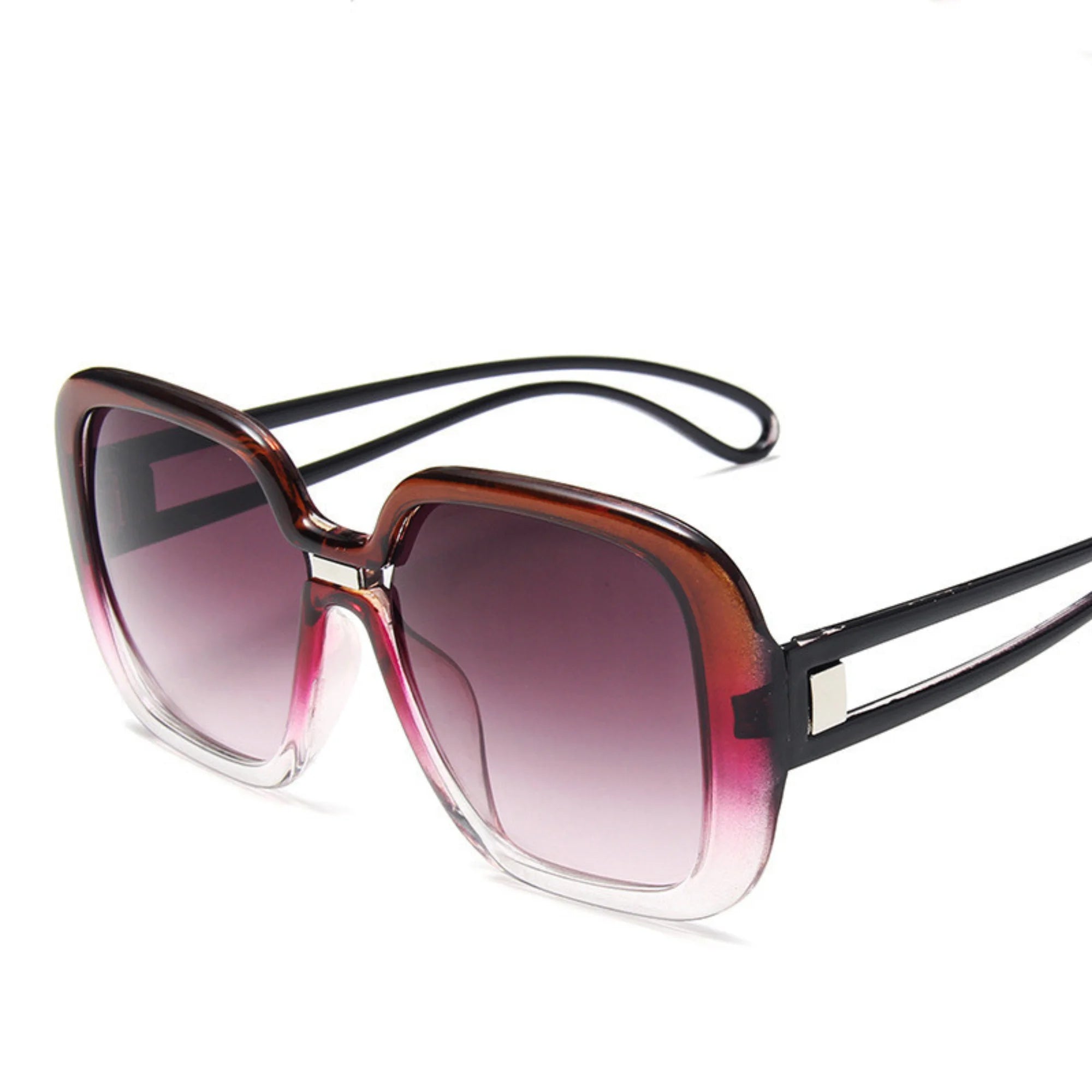 Grosse Verlaufssonnenbrille in Rosa-Braun mit klarer Randlinie