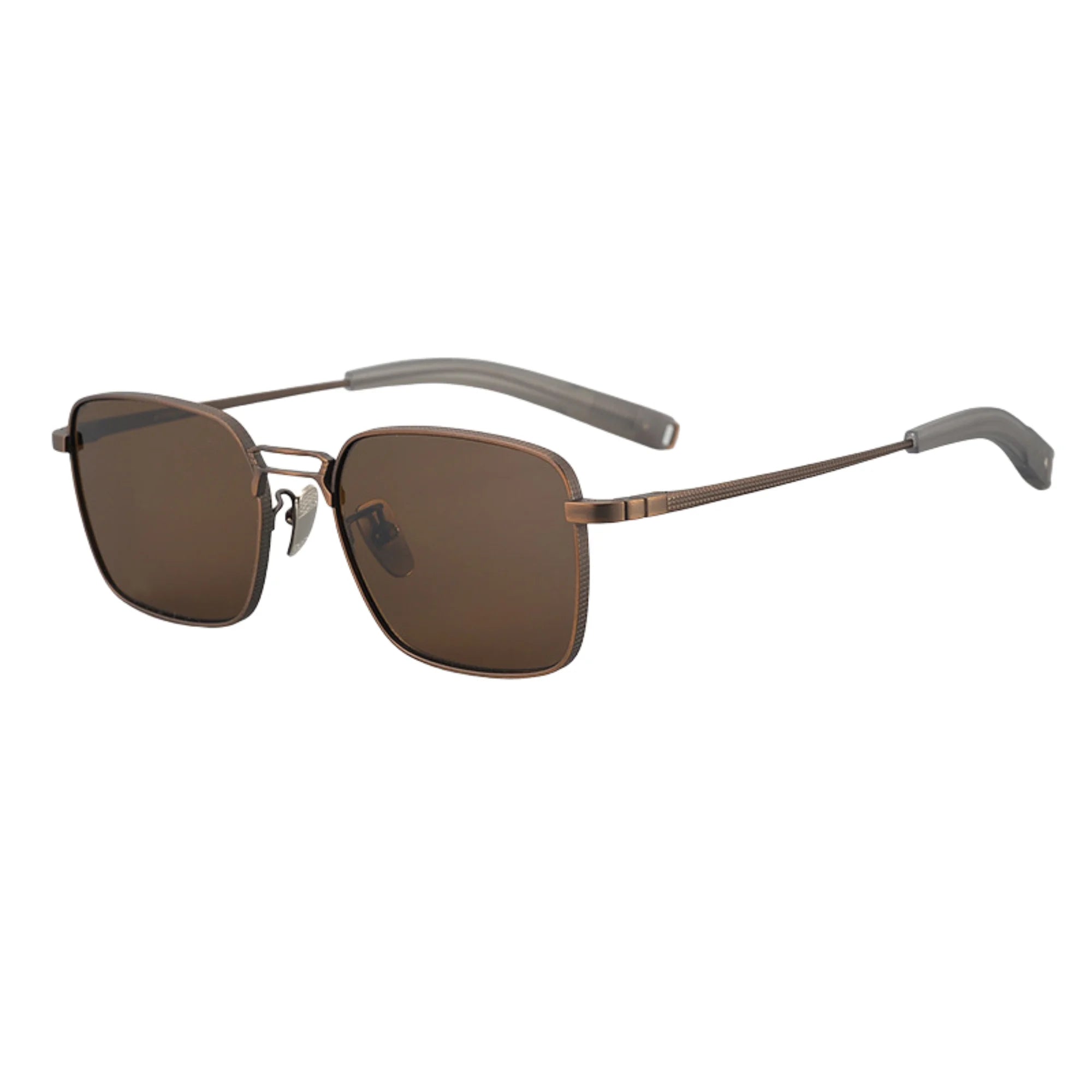 Rechteckige Sonnenbrille mit bronzefarbener Fassung und brauner Tönung