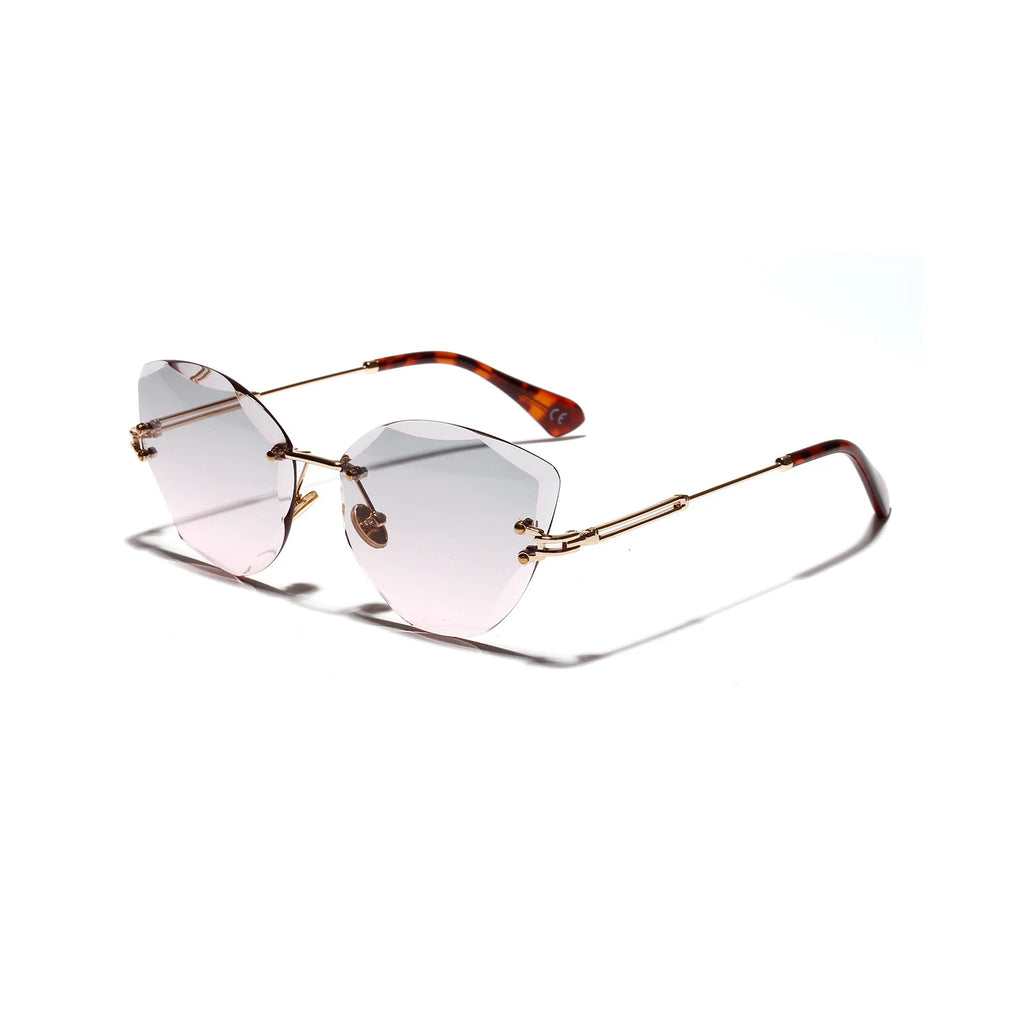 Randlose Brille mit rosa Tönung – UV400, filigrane Goldbügel, keine Markierung