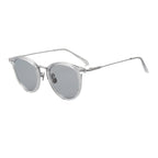 Runde Sonnenbrille mit vollkommen klarem Rahmen – keine Farbe, keine Szene