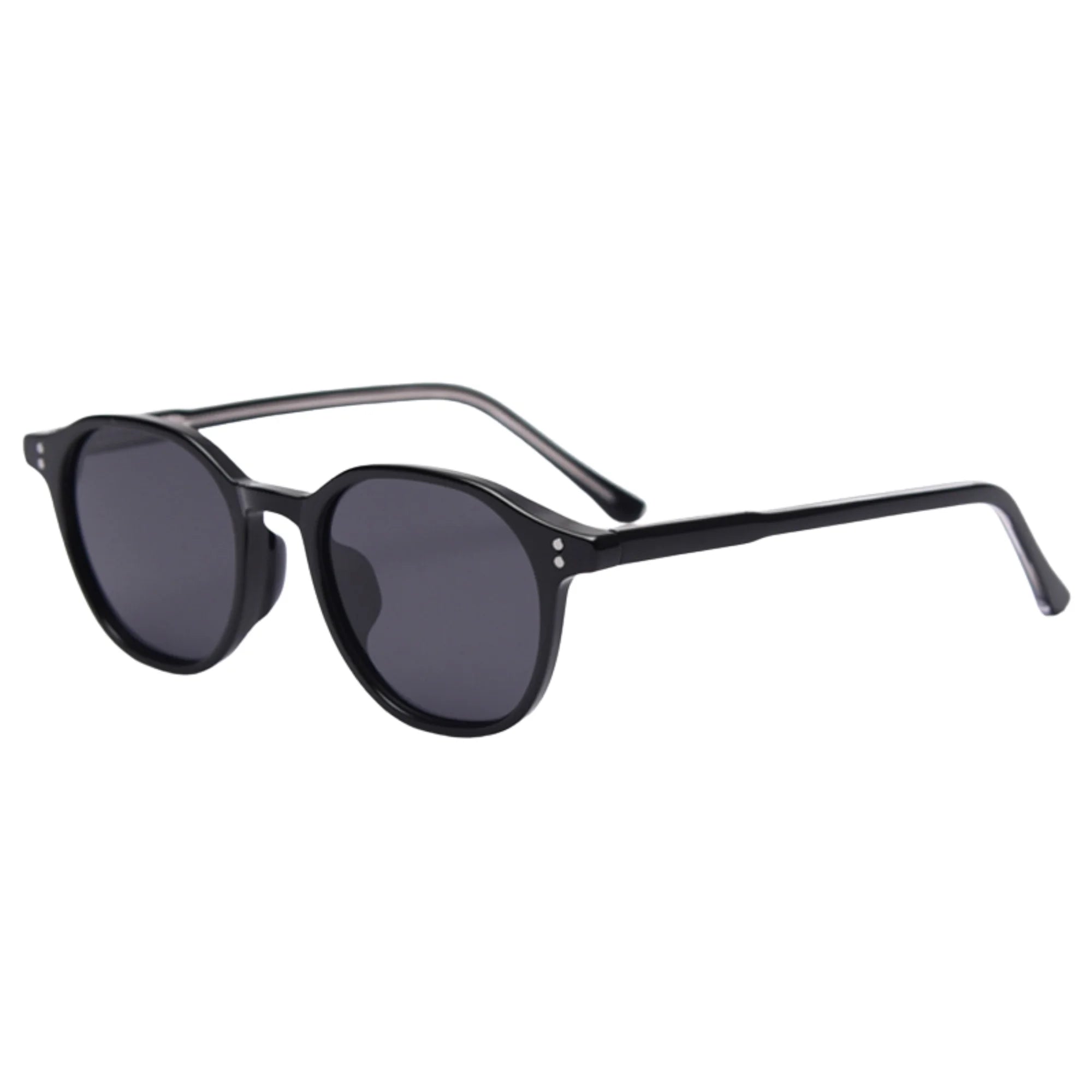 Zeitlose schwarze Sonnenbrille mit runder Form und polarisierten Gläsern