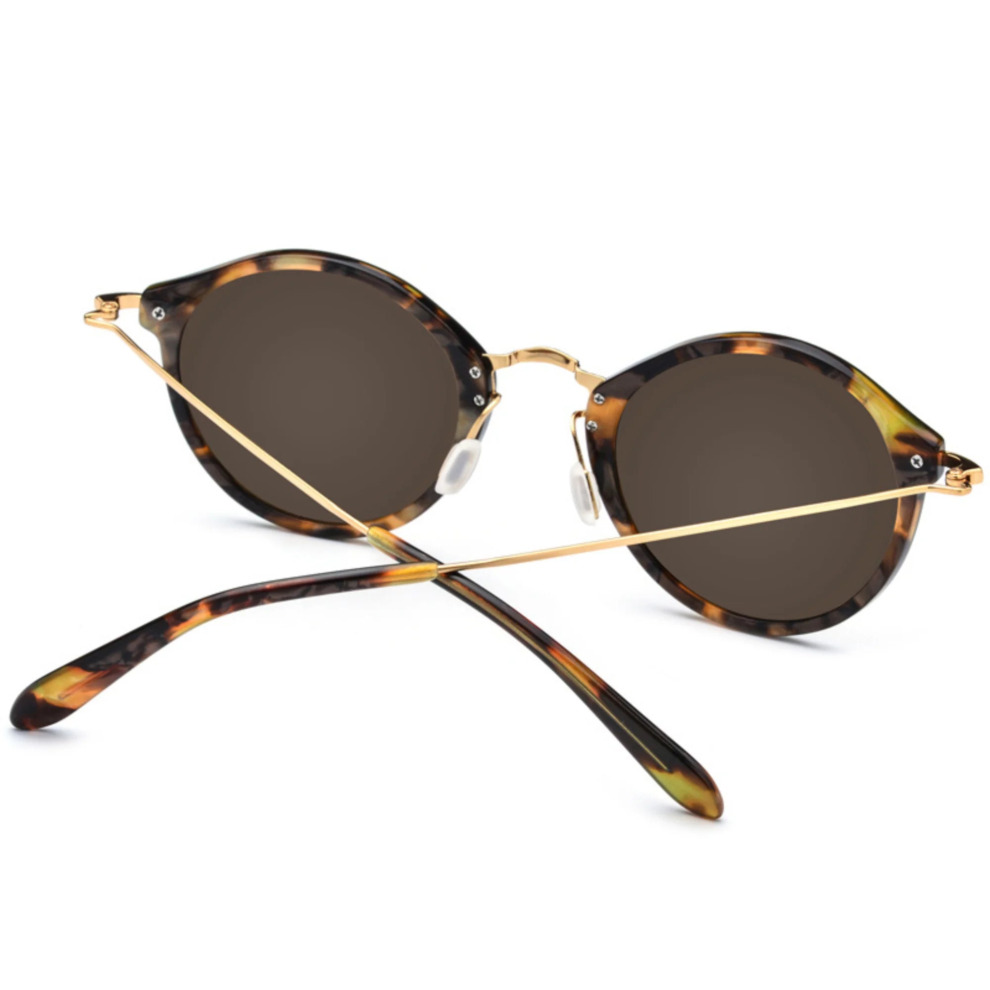 Polarisierte Sonnenbrille mit goldgeführtem Steg und braunem Vollglas – keine Marke, keine Prägung