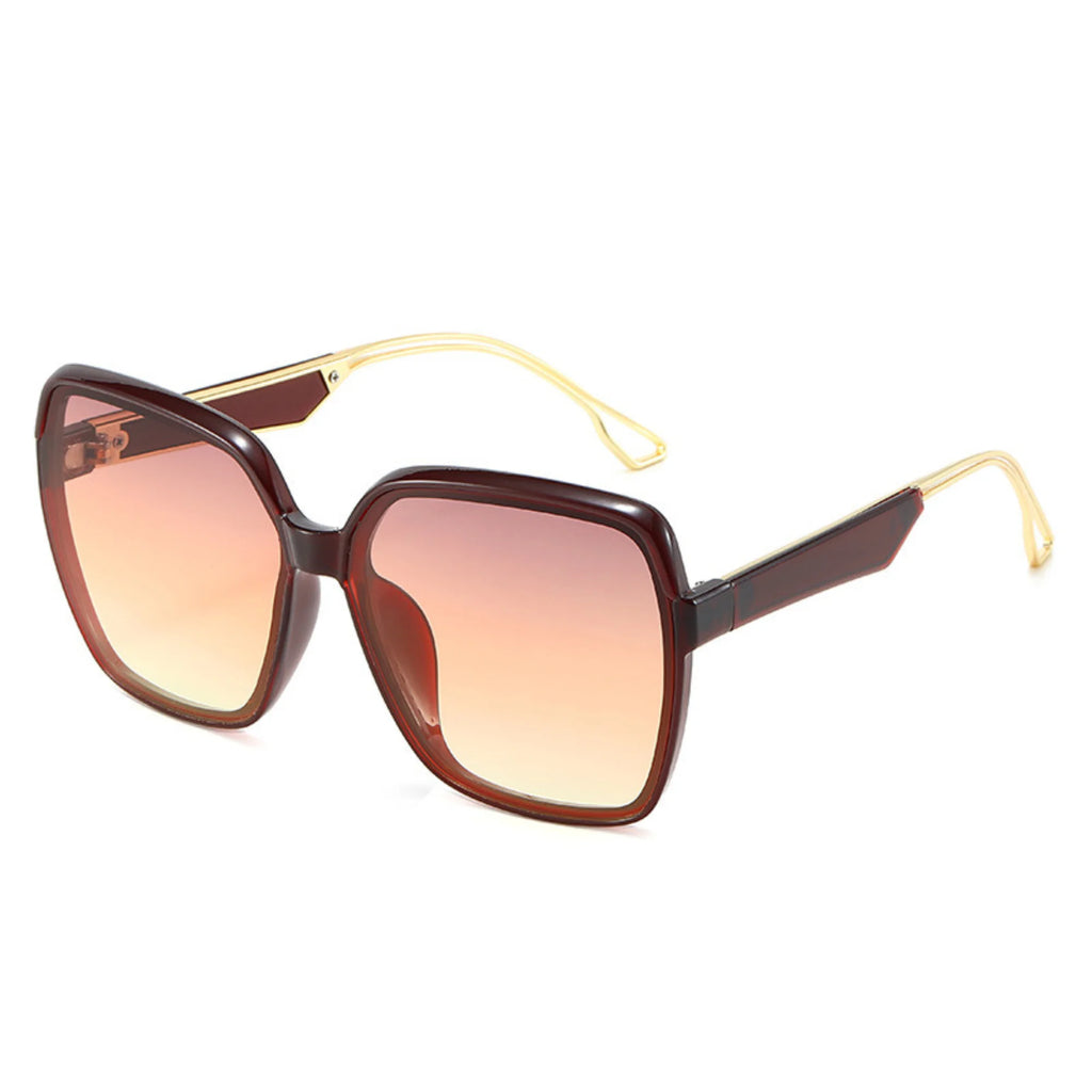 Bordeauxfarbene Sonnenbrille mit weichem Orange-Verlauf in kantiger Form