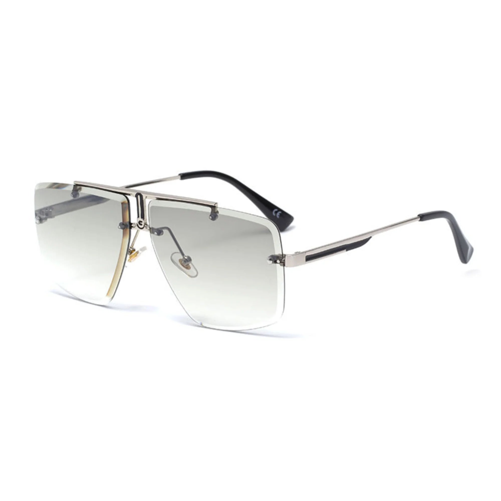 Randlose Sonnenbrille in Silber mit geometrischem Square Cut – neutral und technisch