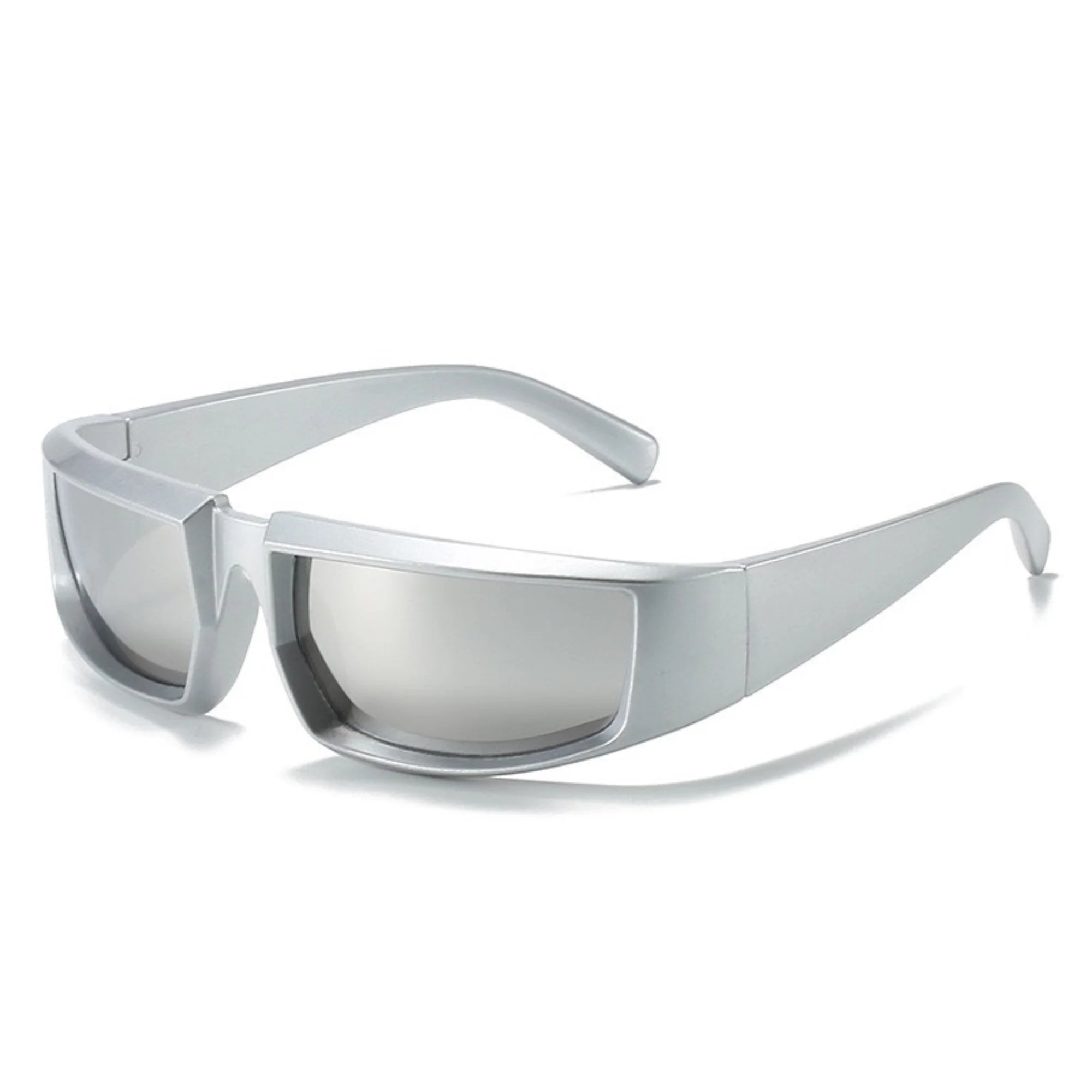 Rechteckige Brille mit silber verspiegelten Gläsern – ohne Szene