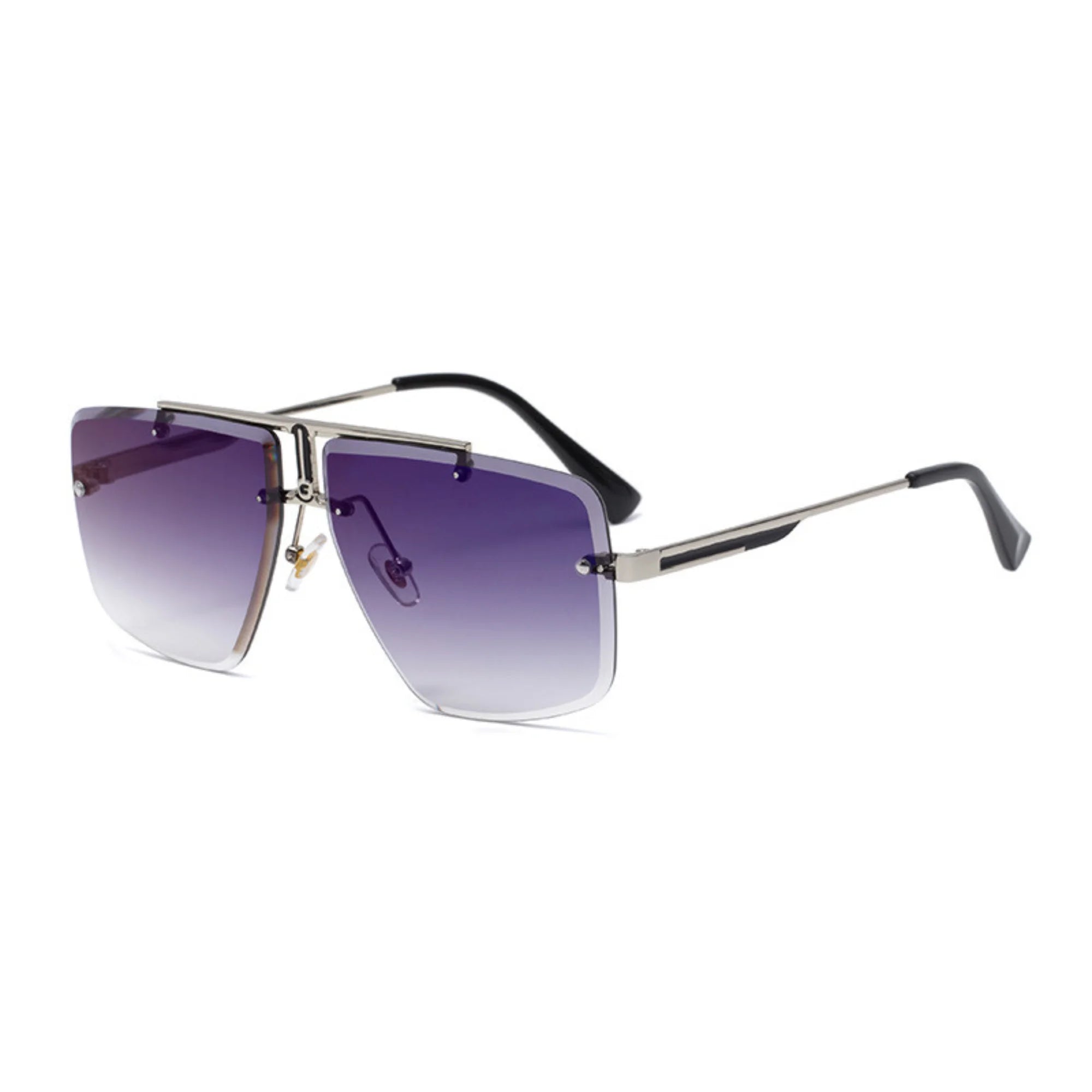 Filigrane Sonnenbrille mit silbernem Gestell und violettem Verlauf – klar gefasst