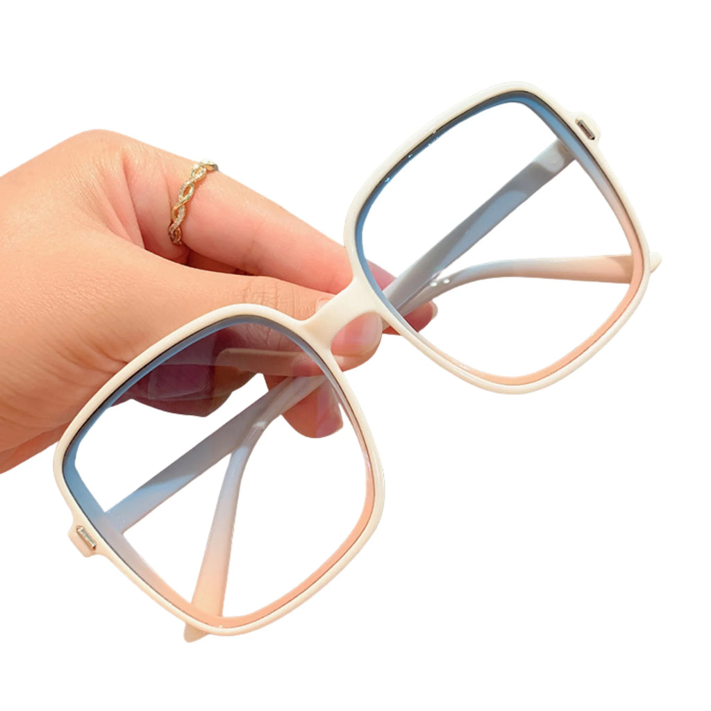 Transparente Brille mit weiss-blauem Verlauf und grosser Square-Form