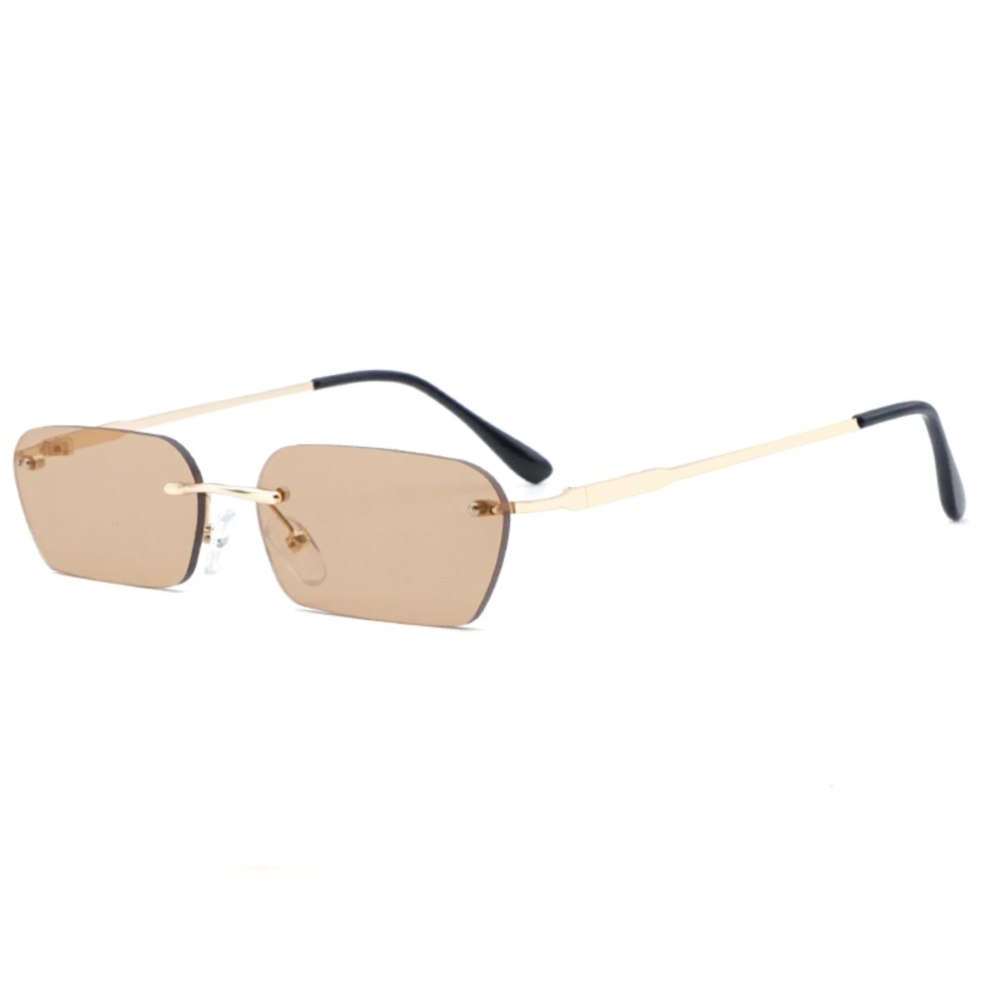 Sonnenbrille mit hellbraunen Gläsern in Tea-Ton – minimalistische Führung, keine Marke, kein Schriftzug