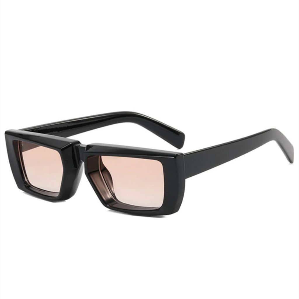 Teegraphitfarbene Sonnenbrille mit rosa getönten Gläsern – Blockform, ohne Symbolik