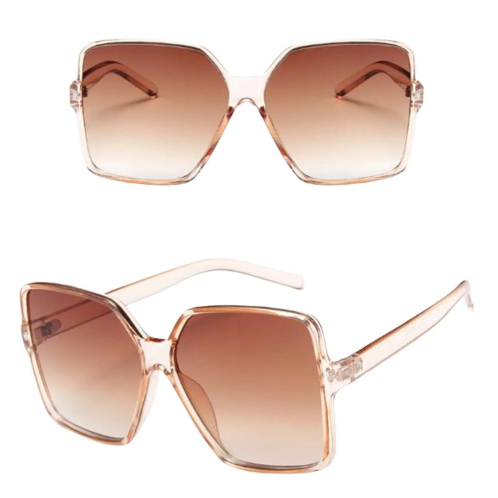 Rosé-transparente Sonnenbrille mit braunen Verlaufsgläsern – weichkantiger Rahmen