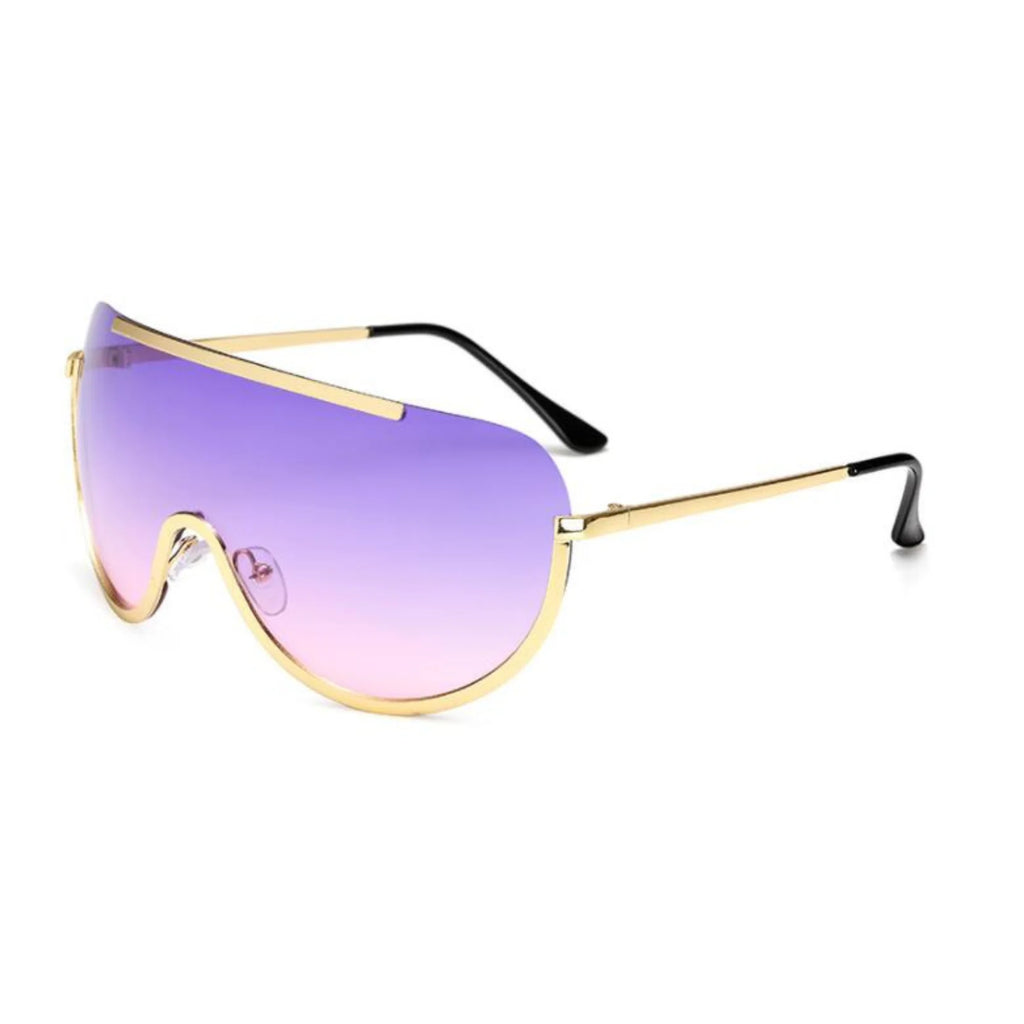 Randlose Sonnenbrille mit Verlauf von Veilchenviolett zu Rosaton – UV400, goldfarben gefasst, ohne Gravur