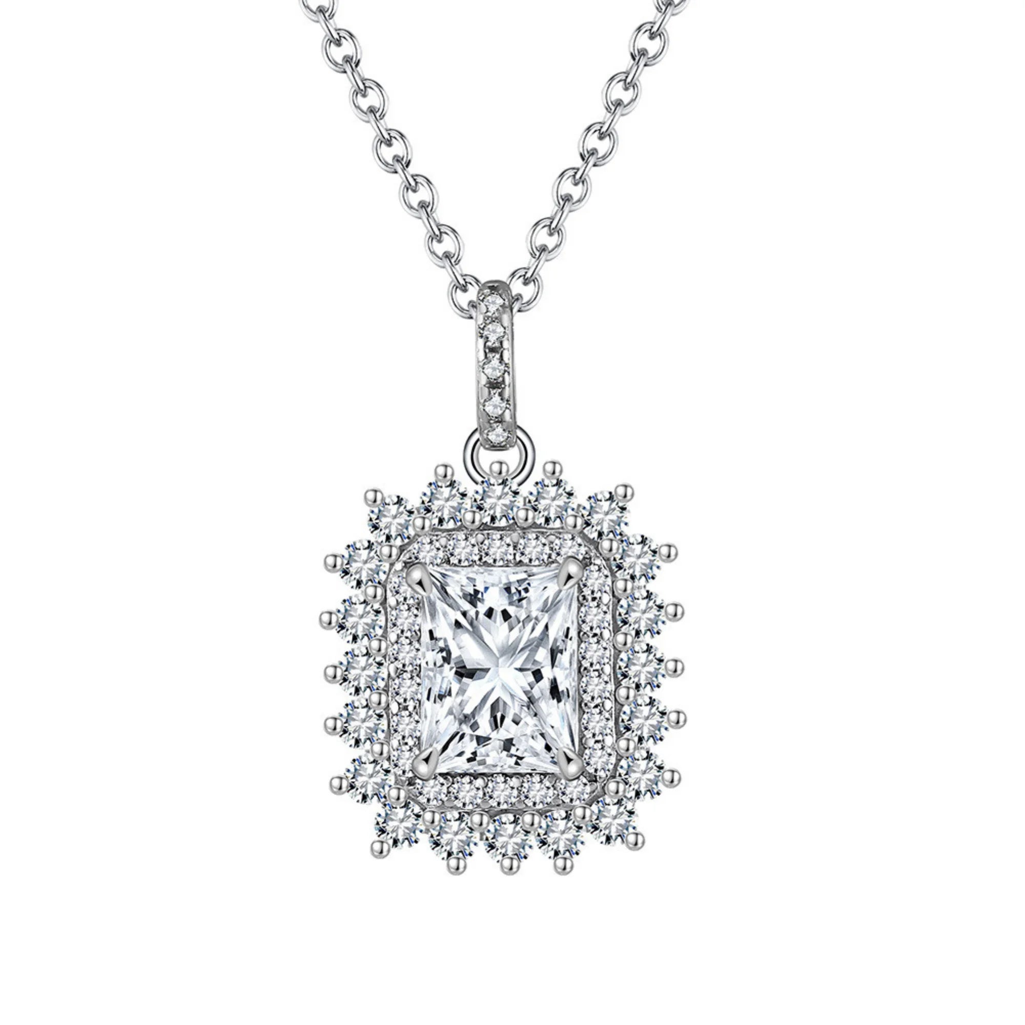 Statementkette mit großem Zirkonia und Glanzrahmen – 925 Silberkette, klar und luxuriös