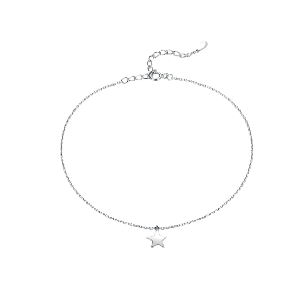 Fusskettchen 925 Silber – flacher Stern, platinbeschichtet