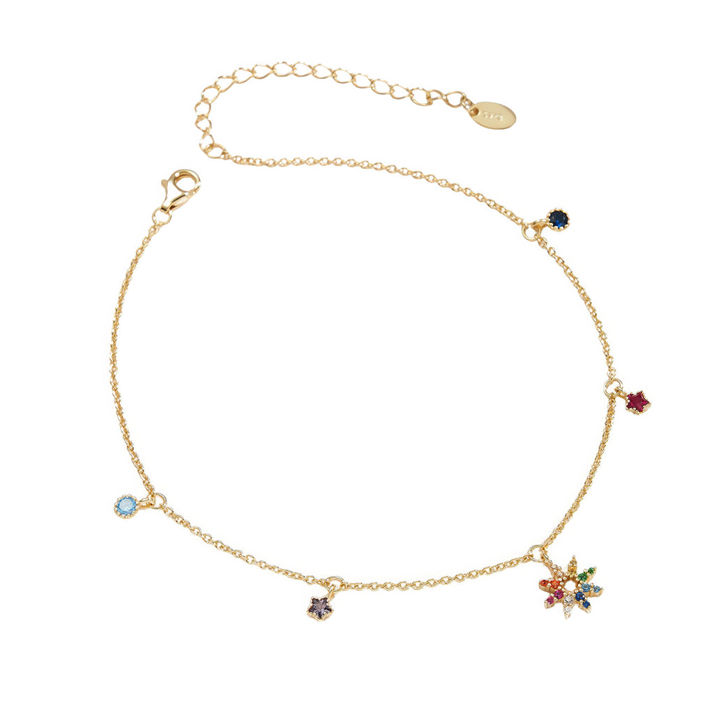 Fusskettchen Sterling Silber platiniert – Perlenstruktur mit Stern