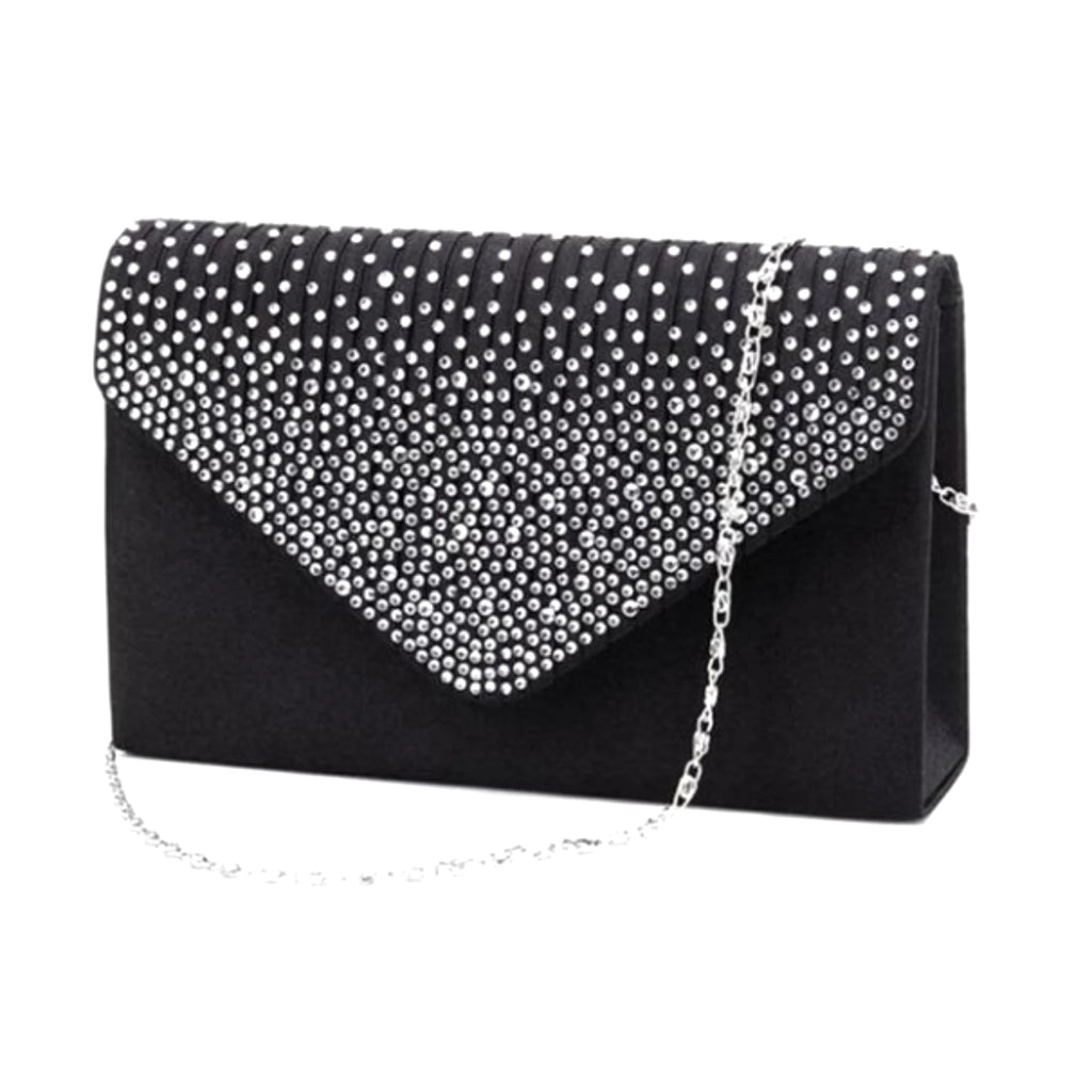 Kompakte Abendtasche mit abnehmbarer Kette – Strassakzente und geradlinige Form