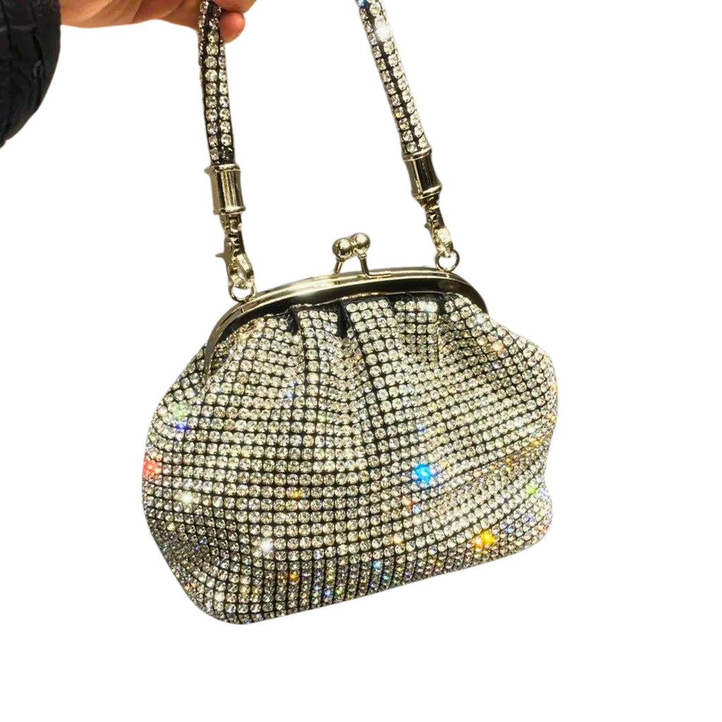Strass-Schultertasche in Diamond Sparkle mit doppeltem Henkel – glamouröser Glanz für festliche Auftritte bei Abendveranstaltungen oder Galas