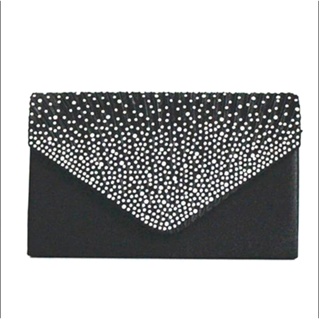 Clutch in Noir Spark mit feinem Strassverlauf – elegante Front im Umschlagdesign