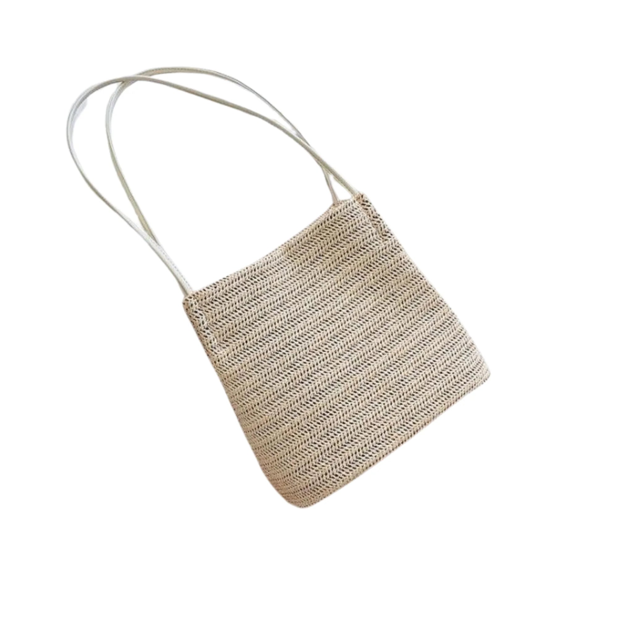 Kleine minimalistische Schultertasche aus Stroh in Pale Beige mit schmalem Riemen