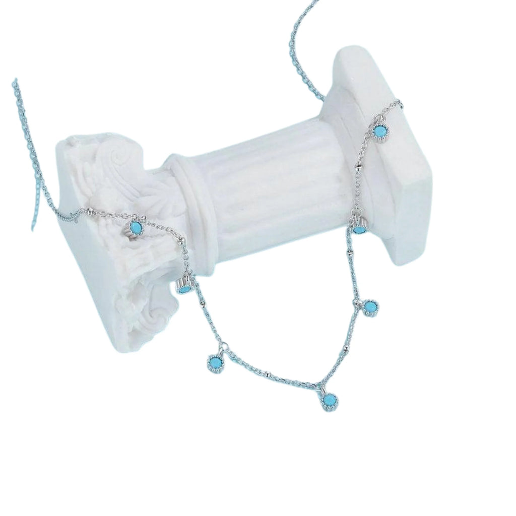 Zarte Silberkette mit Türkisdetails – 925 Sterling Silber, feminine Farbakzente, verspielt und sommerlich