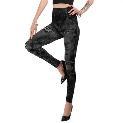 Vintage Imitation Jeans - Leggings - Bodison