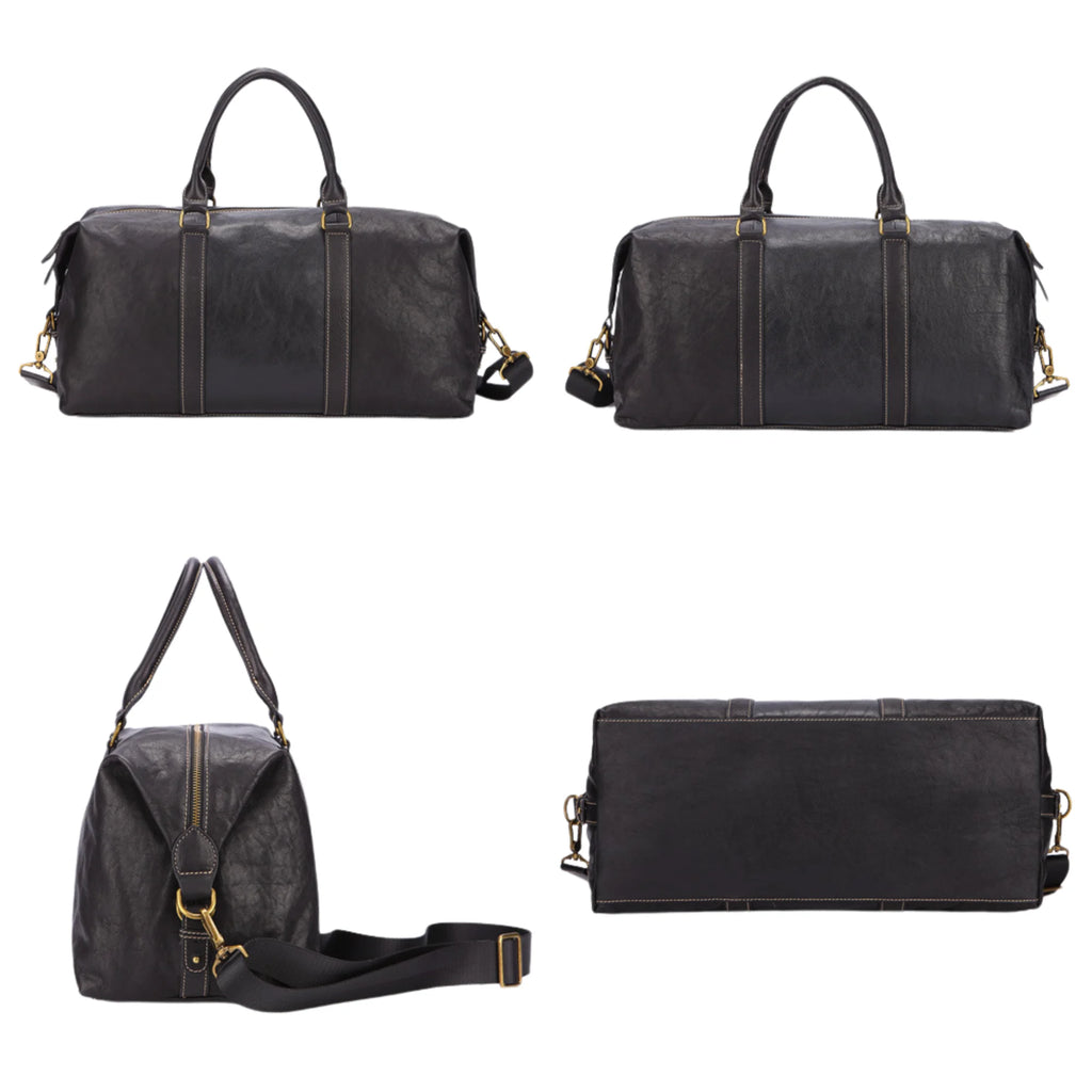 leder weekender schwarz 47 cm – rückansicht und bodenansicht